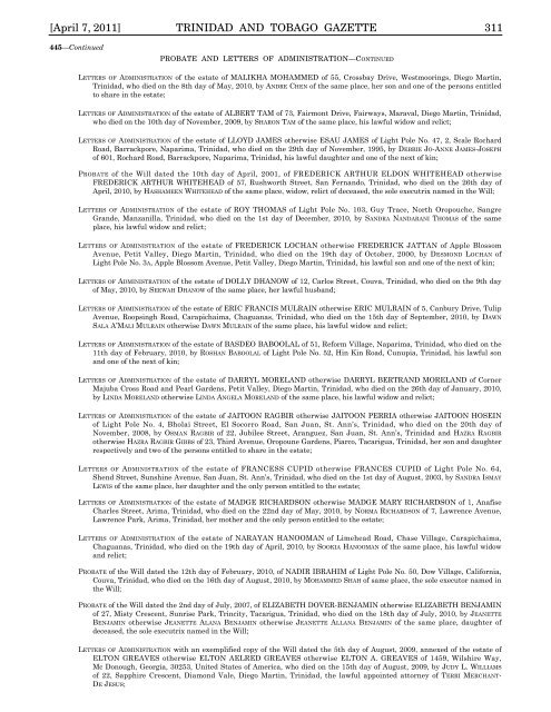 Gazette No. 49 of 2011.pdf - Trinidad and Tobago Government News