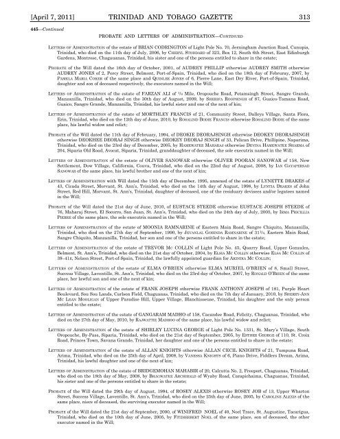 Gazette No. 49 of 2011.pdf - Trinidad and Tobago Government News