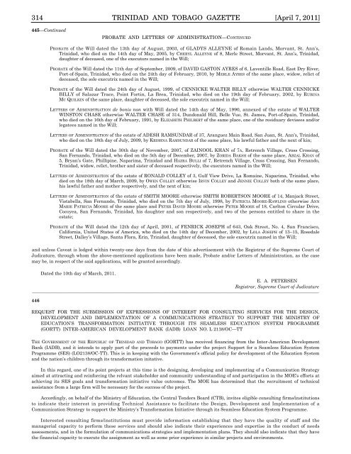 Gazette No. 49 of 2011.pdf - Trinidad and Tobago Government News