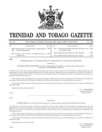 Gazette No. 149 of 2005.pdf - Trinidad and Tobago Government News