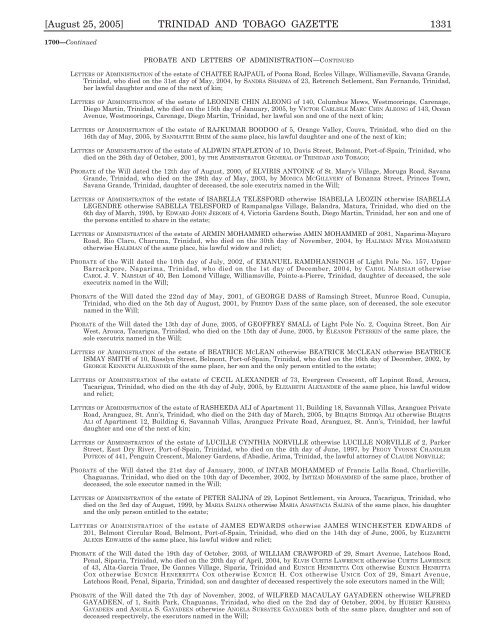 Gazette No. 149 of 2005.pdf - Trinidad and Tobago Government News