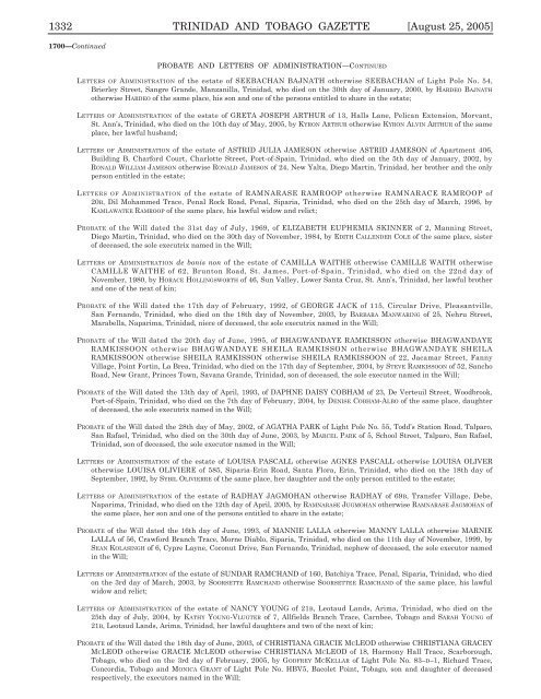 Gazette No. 149 of 2005.pdf - Trinidad and Tobago Government News