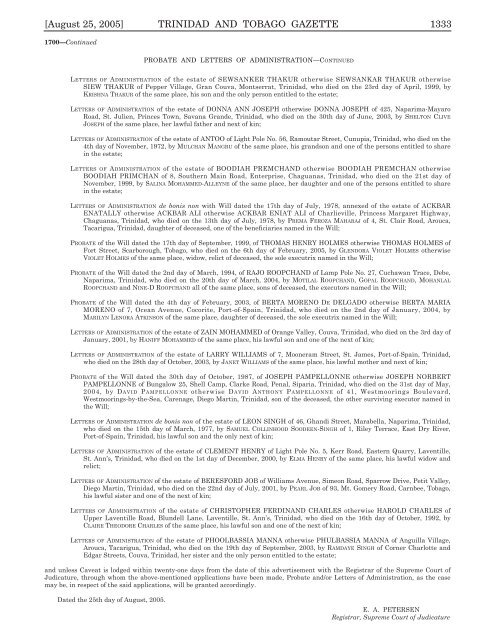 Gazette No. 149 of 2005.pdf - Trinidad and Tobago Government News