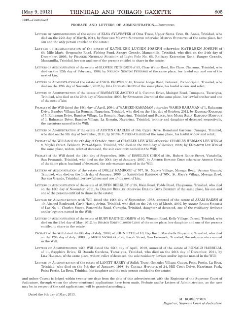 Gazette No. 64 of 2013.pdf - Trinidad and Tobago Government News