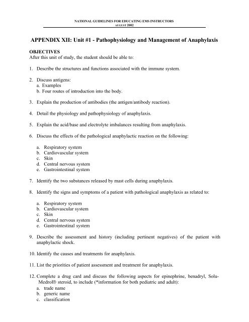 Appendix XII - Unit 1 - Pathophysiology and Mgmt of ... - NHTSA