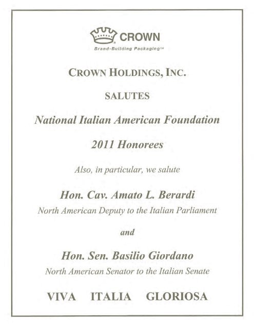 ANNIVERSARY GALA - National Italian American Foundation