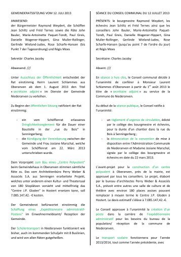 GEMEINDERATSSITZUNG VOM 12. JULI 2013 ANWESEND: der ...
