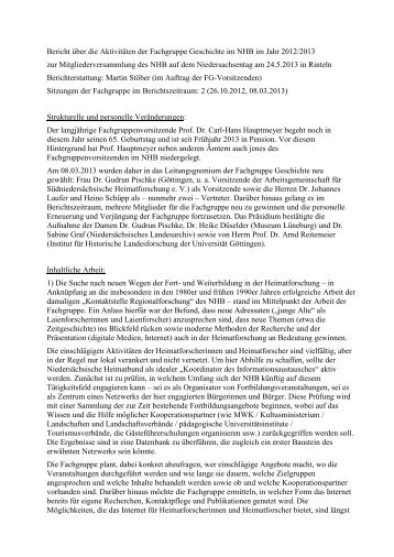 Bericht über die Aktivitäten der Fachgruppe Geschichte im NHB im ...