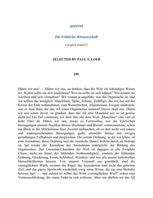 QUOTES Die fröhliche Wissenschaft Hüten wir ... - Nietzsche Circle
