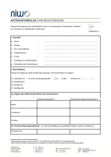 ANTRAGSFORMULAR VIHB-REGISTRIERUNG - Niwo