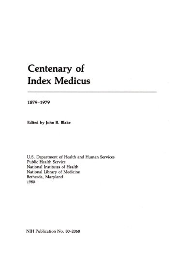 Centenary of Index Medicus - National Library of Medicine - National ...