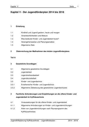 Kapitel V - Der Jugendförderplan 2014 bis 2018