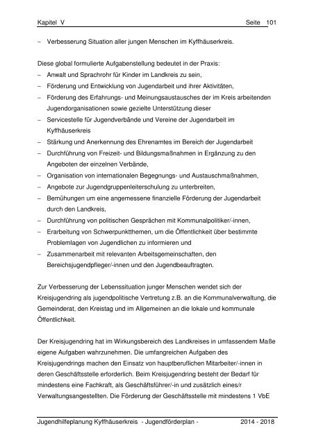 Kapitel V - Der Jugendförderplan 2014 bis 2018