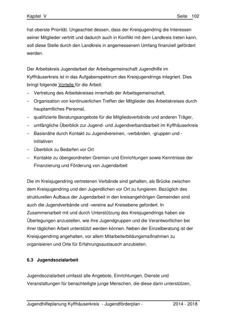 Kapitel V - Der Jugendförderplan 2014 bis 2018