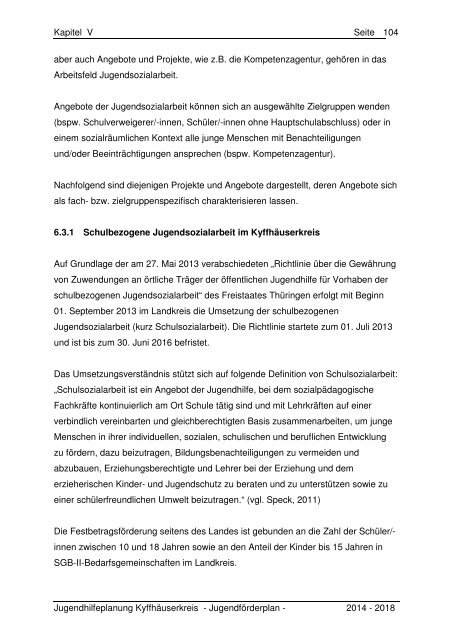 Kapitel V - Der Jugendförderplan 2014 bis 2018