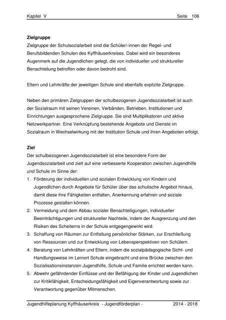 Kapitel V - Der Jugendförderplan 2014 bis 2018