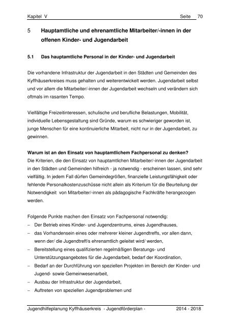 Kapitel V - Der Jugendförderplan 2014 bis 2018