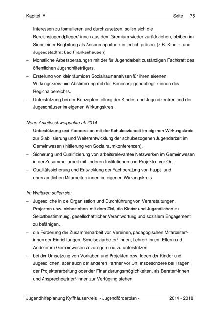 Kapitel V - Der Jugendförderplan 2014 bis 2018