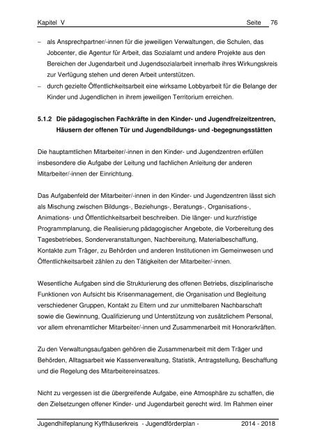 Kapitel V - Der Jugendförderplan 2014 bis 2018