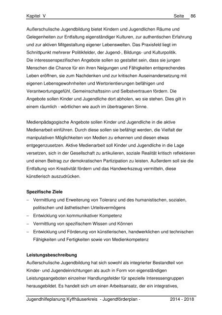 Kapitel V - Der Jugendförderplan 2014 bis 2018