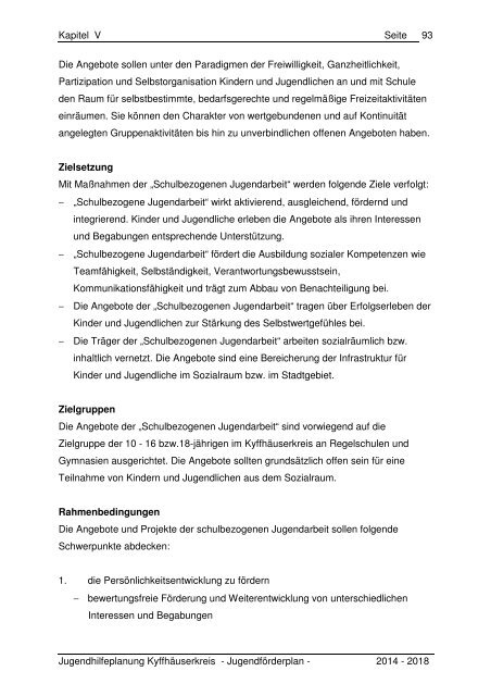 Kapitel V - Der Jugendförderplan 2014 bis 2018