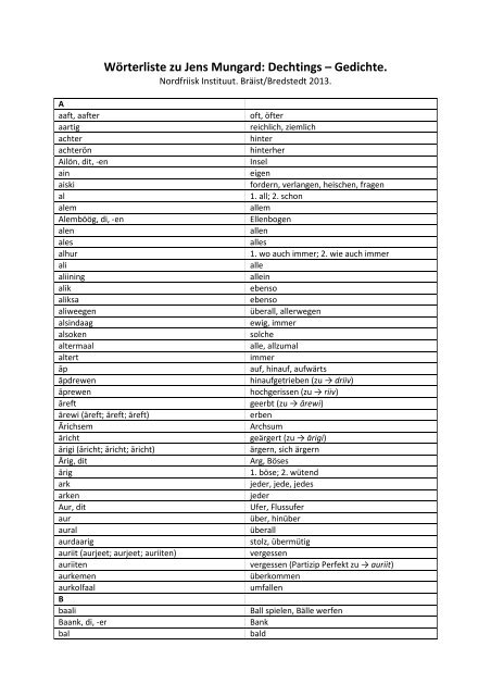 zur Wörterliste - Nordfriisk Instituut