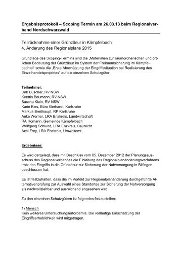 Ergebnisprotokoll zum Scoping-Termin am 26.03.2013