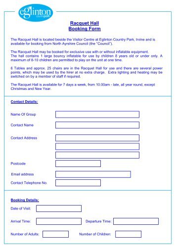 Racquet Hall Booking Form - North Ayrshire Council