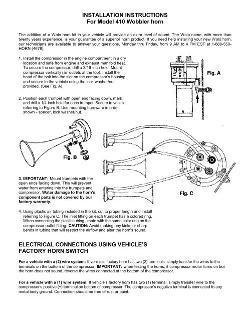 INSTALLATION INSTRUCTIONS For Model 410 Wobbler horn ...
