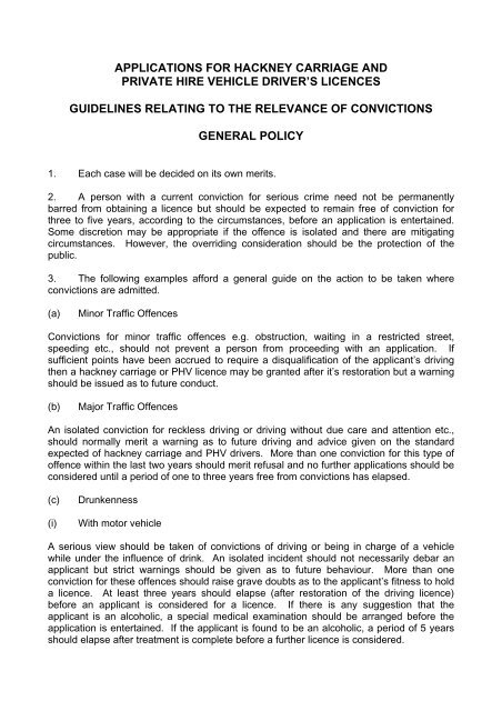 guidelines relating to the relevance of convictions (14 Kb pdf)