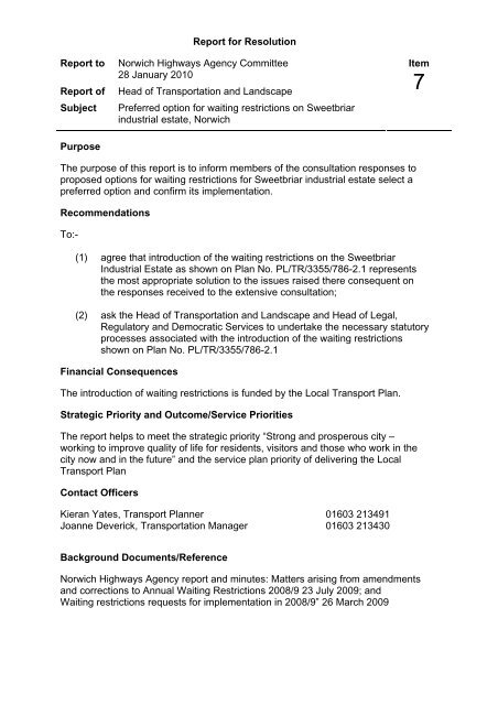 Sweetbriar Industrial Estate waiting restrictions - Norwich City Council