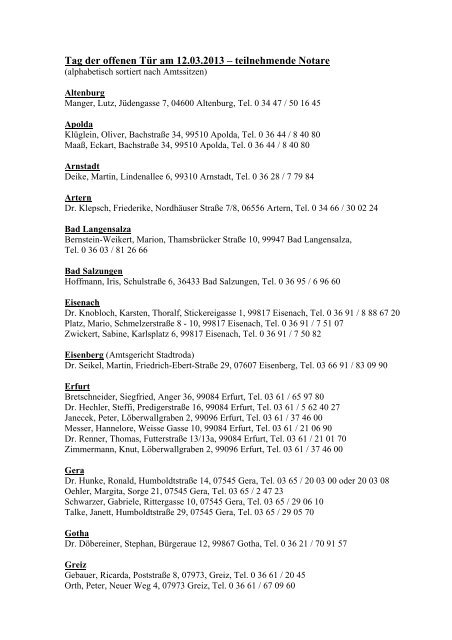 Tag der offenen TÃ¼r am 12.03.2013 â€“ teilnehmende Notare