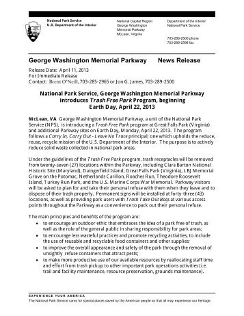 George Washington Memorial Parkway News Release