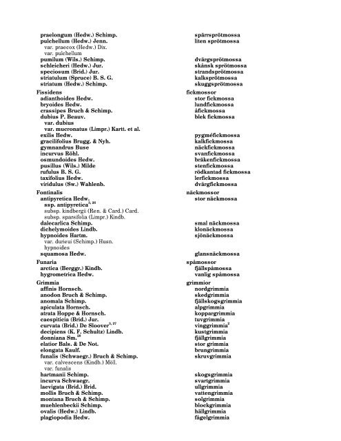 Checklista över Sveriges mossor — 1998 - Naturhistoriska riksmuseet