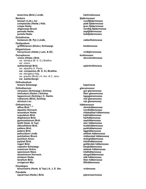 Checklista över Sveriges mossor — 1998 - Naturhistoriska riksmuseet