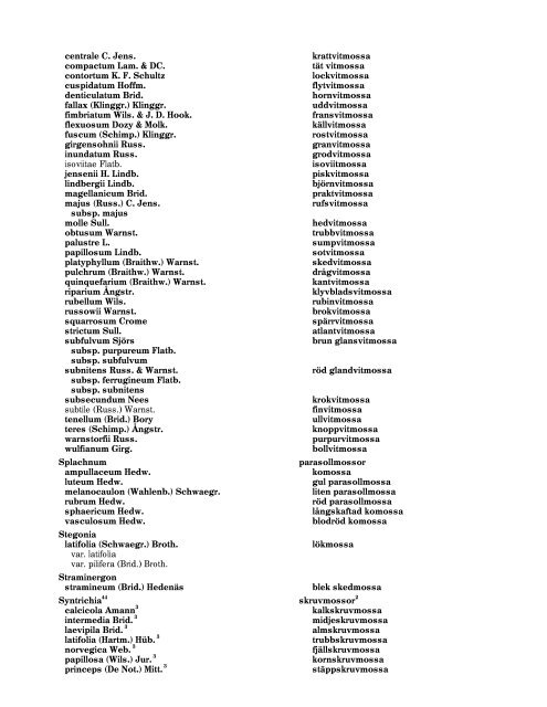 Checklista över Sveriges mossor — 1998 - Naturhistoriska riksmuseet