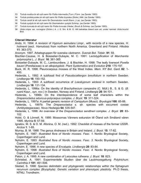 Checklista över Sveriges mossor — 1998 - Naturhistoriska riksmuseet