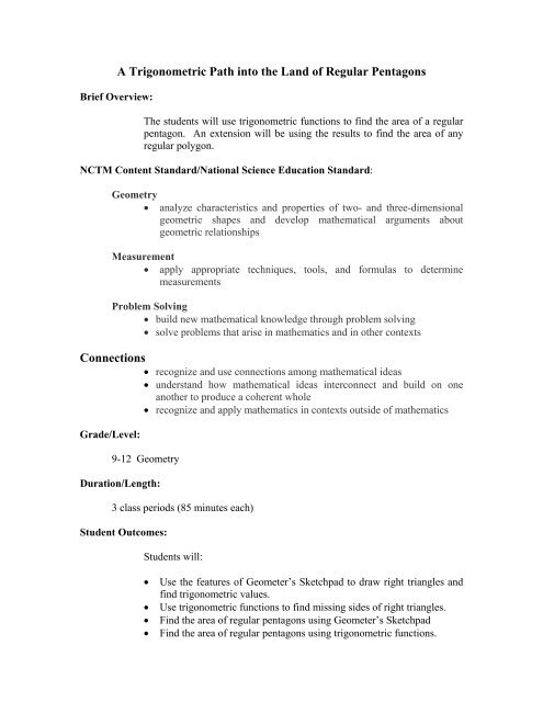 A Trigonometric Path into the Land of Regular Pentagons - National ...