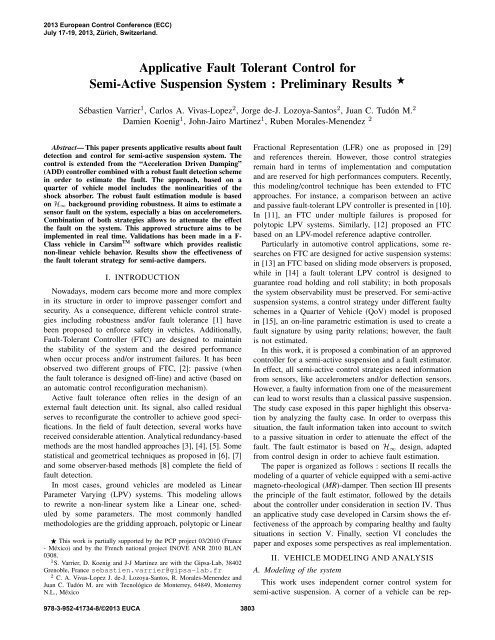 Applicative Fault Tolerant Control for Semi-Active Suspension System