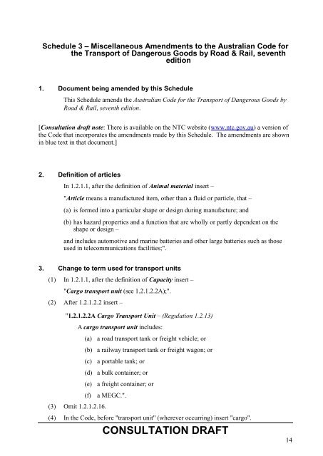 Consultation Draft - National Transport Commission