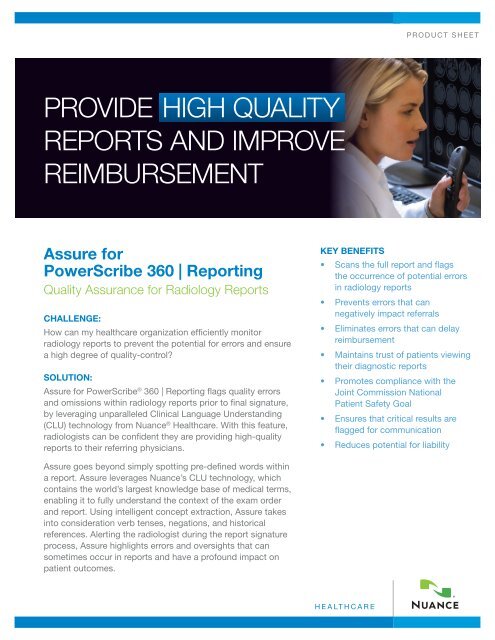 PROVIDE HIGH QUALITY REPORTS AND IMPROVE ... - Nuance