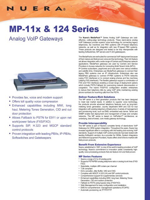 MP-11x & 124 Series - Nuera Communications Inc