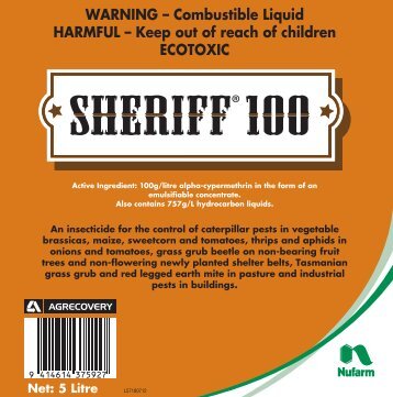 Sheriff 100 label - Nufarm