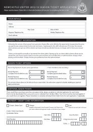 New Season Ticket Application Form - Newcastle United