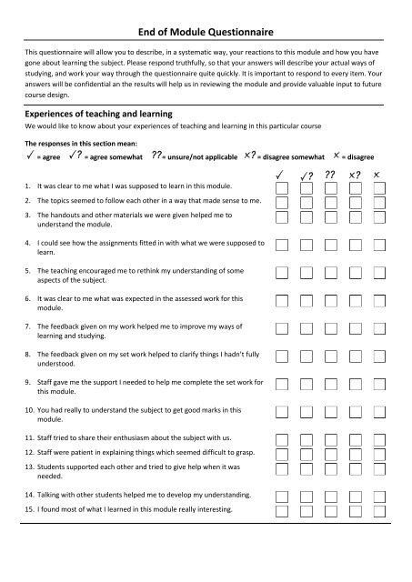 End of Module Questionnaire