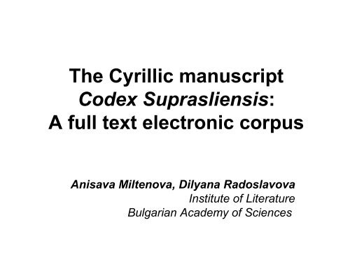 The Tenth-Century Cyrillic Manuscript Codex Suprasliensis: An ...