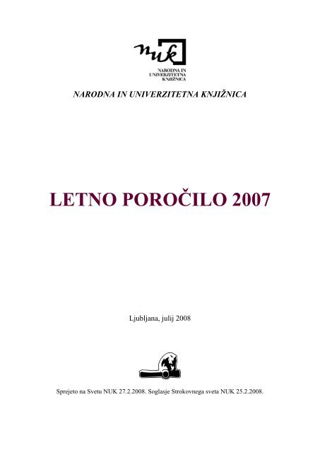 Leto 2007 - Narodna in univerzitetna knjiÅ¾nica - Univerza v Ljubljani