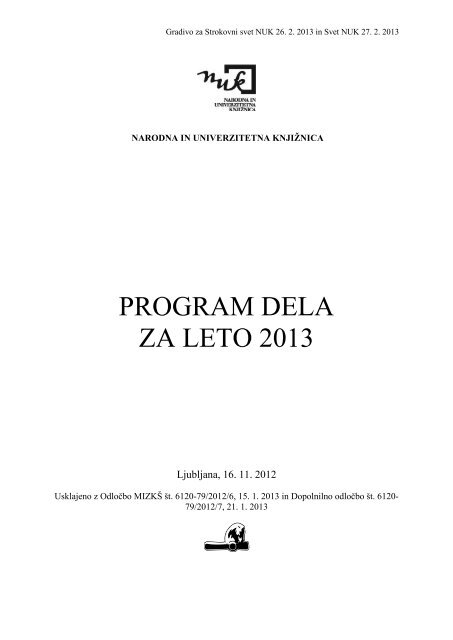 Program dela 2013 - Narodna in univerzitetna knjiÅ¾nica - Univerza v ...