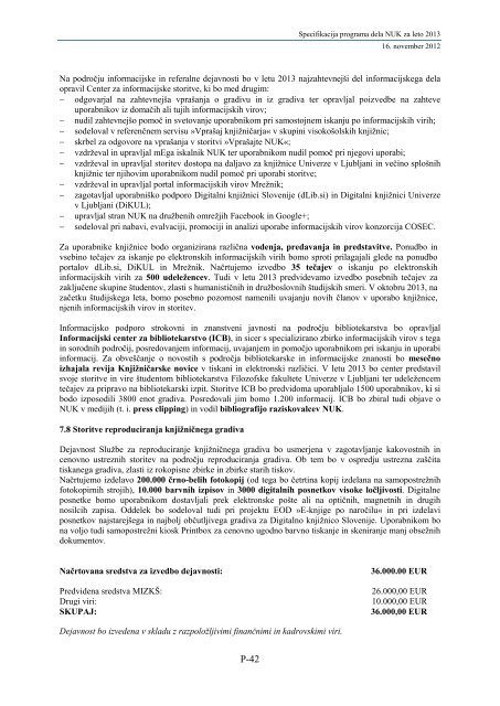 Program dela 2013 - Narodna in univerzitetna knjiÅ¾nica - Univerza v ...