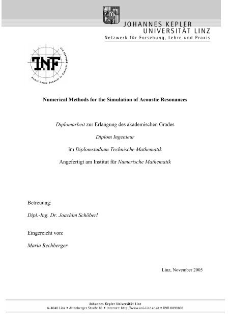 Numerical Methods For The Simulation Of Acoustic Resonances Numerical Methods For The Simulation Of Acoustic Resonances